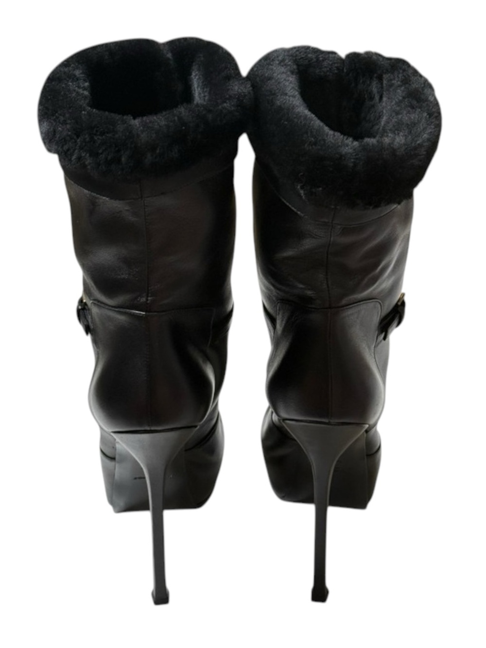 new Yves Saint Laurent ♔ Tribtoo 105 Platform Boots ♔ Black Leather Fur ♔ 11.5M - Picture 5 of 16